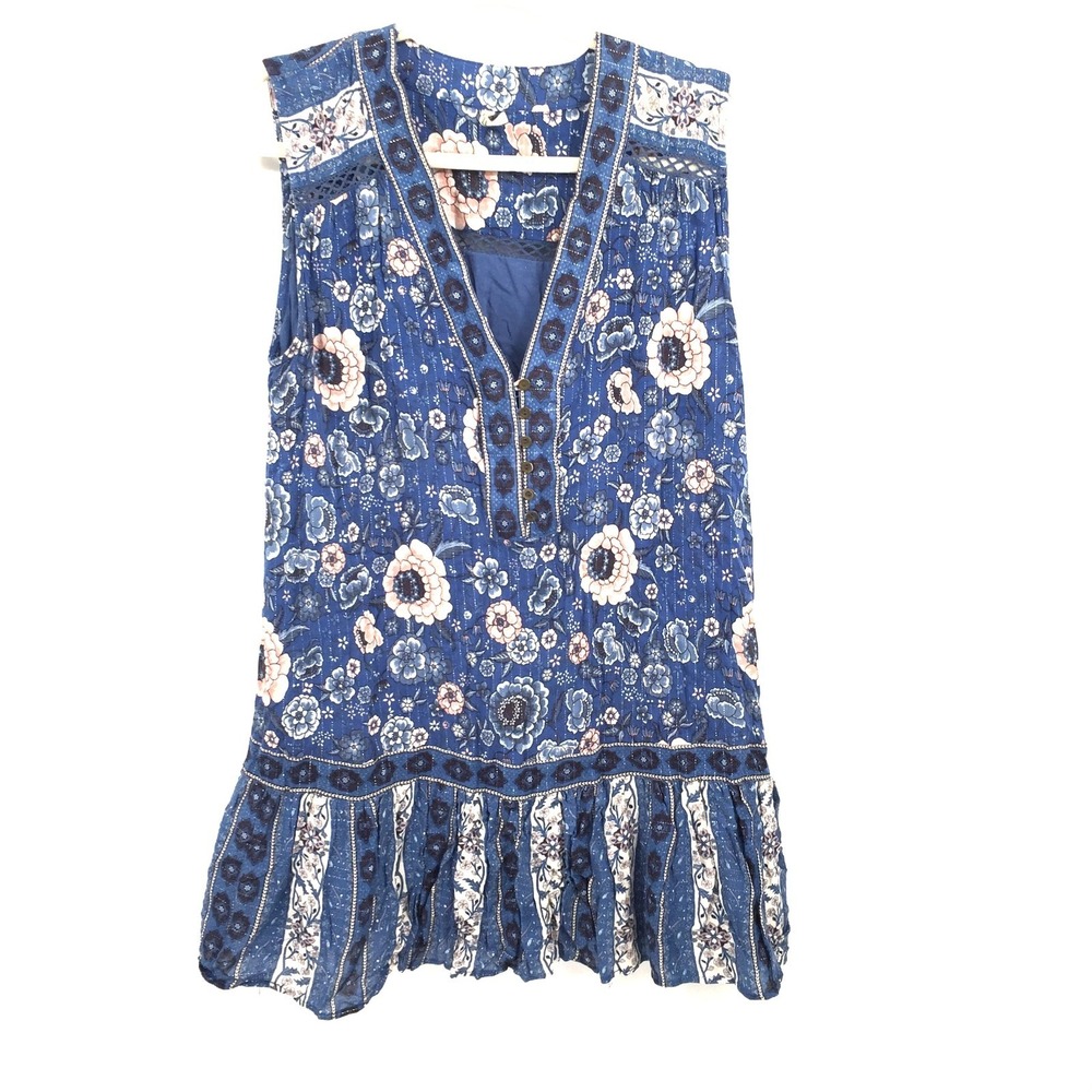 Spell & the Gypsy Zahara tunic dress Blue Floral boho fairycore hippy festival M